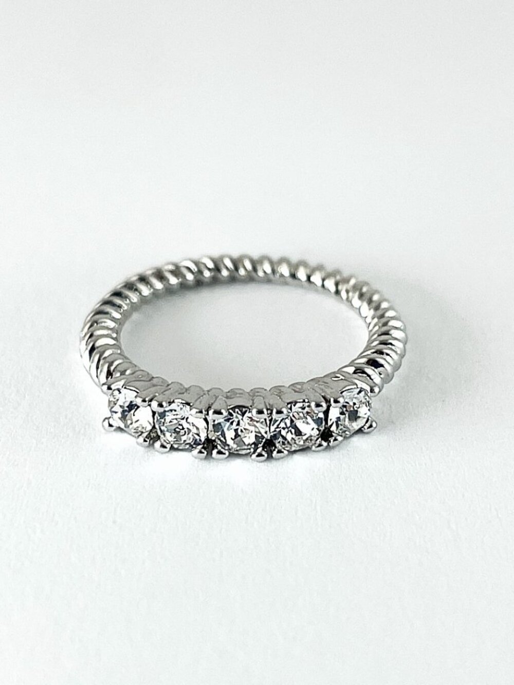 Dainty Twisted Rope Band Five-Crystals Ring made with Swarovski Crystals